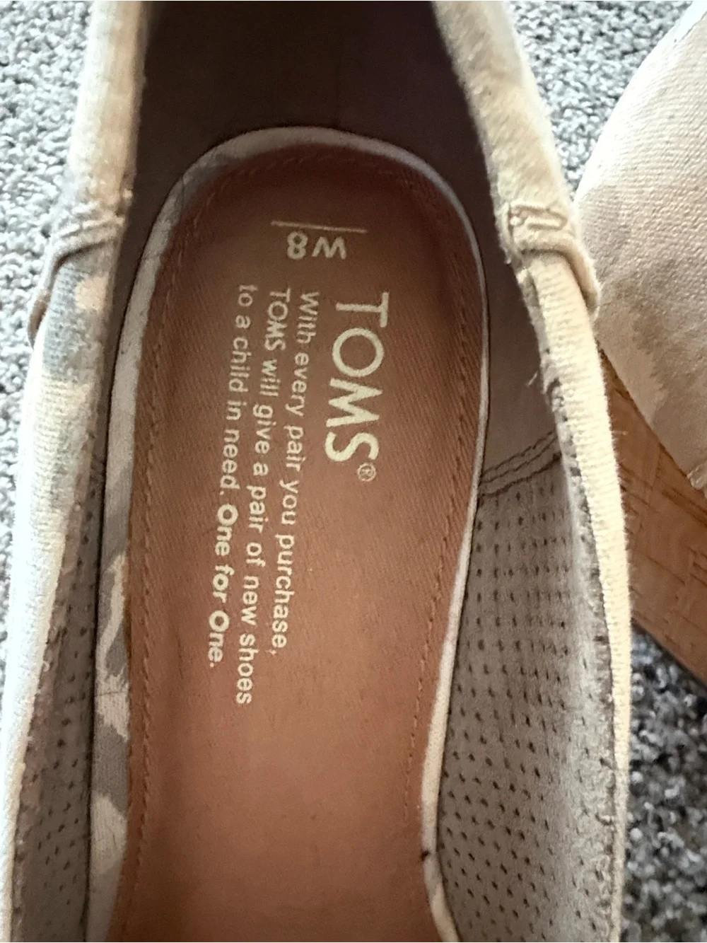 TOMS Beige Camouflage Peep-Toe Wedge Pumps